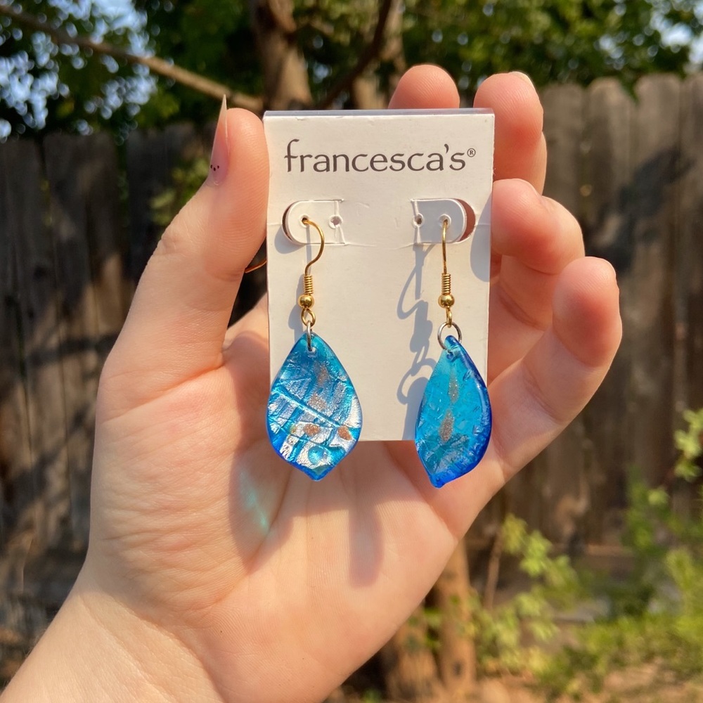 BLUE AND GOLD SPARKLY RESIN EARRINGS